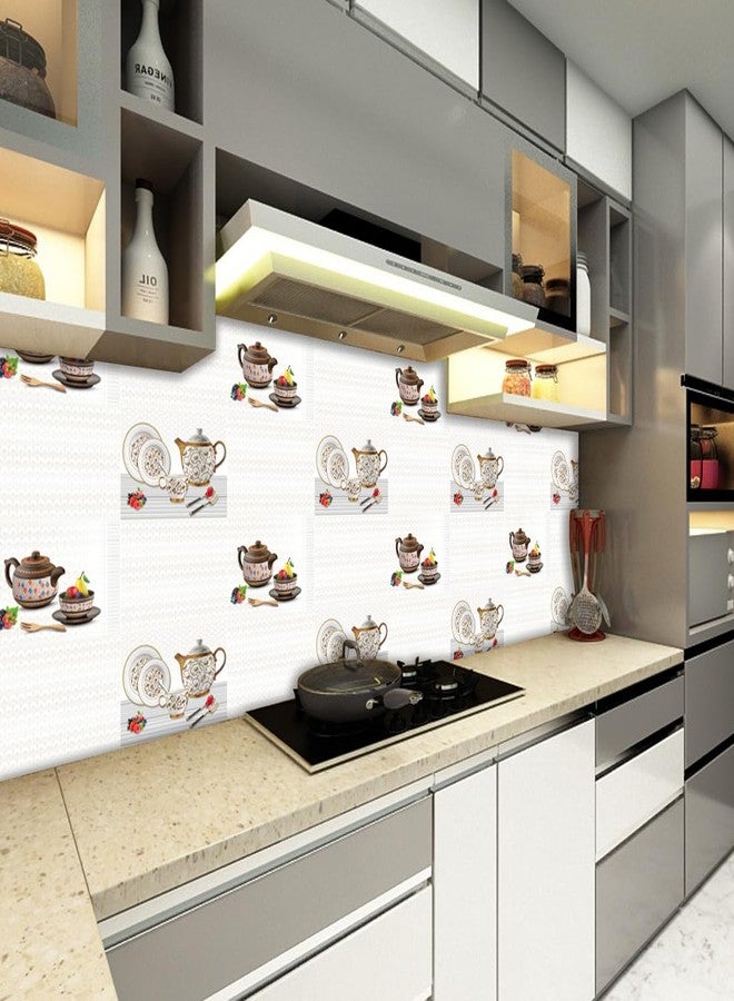 DSticker Kitchen Wallpaper Oil Proof Waterproof Wallpaper for Walls Size (200x40) Cm Wall Stickers for Kitchen, Self Adhesive Wallpaper for Kitchen, Cup Plate Set Wall Paper for Kitchen - Image 5